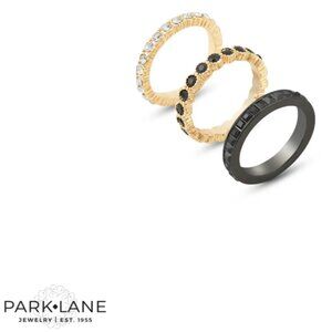 Park Lane Jewelry Ember Rings - Set of 3 Stackable Gold & Hematite Bands" Sz 8